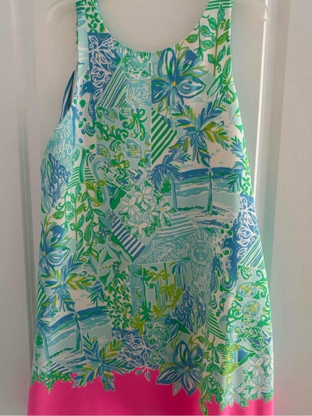 Tropical Print Tank with Pink Hem - Picture 1 of 4
